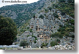 architectural ruins, caves, europe, horizontal, myra, old, old myra, stones, tombs, turkeys, photograph