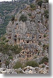 architectural ruins, caves, europe, myra, old, old myra, stones, tombs, turkeys, vertical, photograph