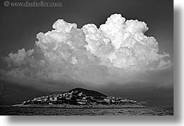 black and white, clouds, europe, horizontal, islands, ocean, ocean scenics, turkeys, photograph