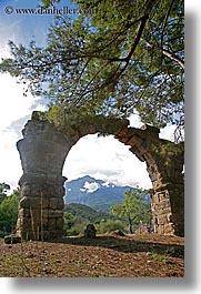aquaduct, arches, architectural ruins, archways, europe, phaselis, trees, turkeys, vertical, photograph