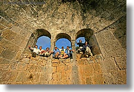 arches, architectural ruins, europe, groups, hands, happy, horizontal, laugh, people, tourists, tours, turkeys, windows, photograph