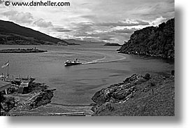 argentina, bay, black and white, boats, horizontal, latin america, tierra del fuego, photograph