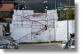 argentina, horizontal, latin america, railed, red, stairs, ushuaia, photograph