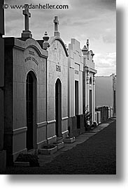 black and white, chile, graveyard, latin america, mosoleums, punta arenas, vertical, photograph
