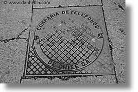 black and white, chile, horizontal, latin america, manholes, punta arenas, photograph
