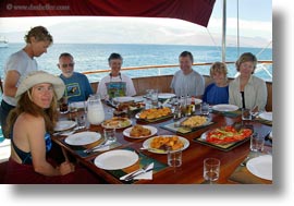 boats, ecuador, equator, foods, galapagos islands, groups, horizontal, latin america, meal, sagitta, photograph