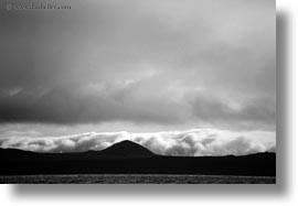 black and white, clouds, ecuador, equator, galapagos islands, horizontal, latin america, mountains, rabida, photograph