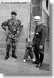 black and white, childrens, clothes, ecuador, equator, hats, latin america, men, military, quito, toddlers, vertical, photograph