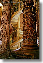 buildings, churches, ecuador, equator, latin america, materials, ornate, pillars, quito, religious, spiral, stairs, structures, vertical, woods, photograph