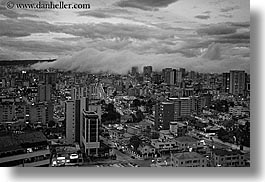 black and white, cityscapes, clouds, ecuador, equator, fog, horizontal, latin america, nature, quito, sky, photograph
