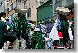 bollo, clothes, colors, ecuador, equator, garb, green, hats, horizontal, latin america, people, quechua, quito, womens, photograph
