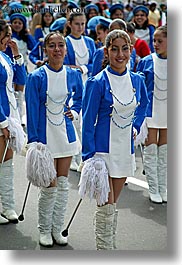 blues, boots, clothes, colors, ecuador, emotions, equator, girls, happy, latin america, majorettes, people, quito, shoes, smiles, teenagers, uniforms, vertical, womens, photograph