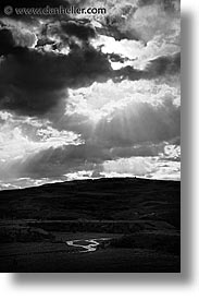 black and white, clouds, latin america, patagonia, rivers, vertical, photograph