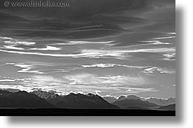 black and white, clouds, horizontal, latin america, mountains, patagonia, photograph