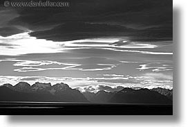 black and white, clouds, horizontal, latin america, mountains, patagonia, photograph