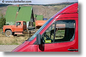 el chalten, horizontal, latin america, oranges, patagonia, red, trucks, photograph