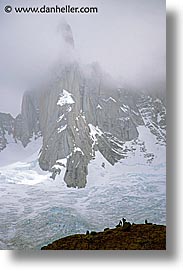 fitz roy, hikers, latin america, patagonia, silhouettes, vertical, photograph