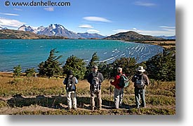 hikers, hiking, horizontal, lakes, latin america, patagonia, photograph