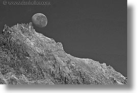 black and white, horizontal, latin america, moon, mountains, patagonia, photograph