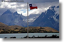 chilean, flags, horizontal, latin america, patagonia, torres del paine, photograph