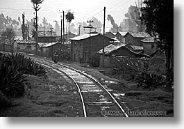 black and white, horizontal, latin america, peru, train tracks, trains, photograph