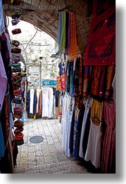 archways, clothes, hangings, israel, jerusalem, merchandise, middle east, vertical, photograph