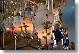 buildings, catholic, churches, holy sepulchre, horizontal, israel, jerusalem, lamps, middle east, over, religious, religious sites, stones, structures, unction, photograph