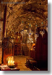 buildings, catholic, christian, churches, hangings, israel, jerusalem, lamps, marys tomb, middle east, religious, religious sites, structures, vertical, photograph