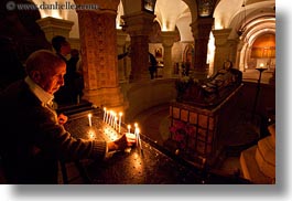 buildings, candles, christian, churches, glow, horizontal, israel, jerusalem, lighting, lights, mary, men, middle east, old, religious, religious sites, sleeping, structures, photograph