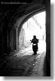 black and white, israel, jerusalem, middle east, motorcycles, streets, tunnel, vertical, photograph