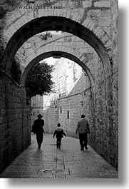 black and white, israel, jerusalem, middle east, people, streets, tunnel, vertical, walking, photograph