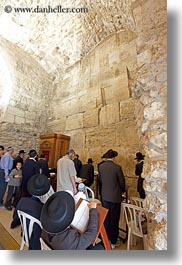 clothes, hats, israel, jerusalem, jewish, men, middle east, praying, religious, temples, vertical, western wall, photograph