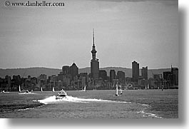 auckland, black and white, boats, cityscapes, horizontal, new zealand, photograph