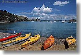 auckland, horizontal, islands, kayaks, new zealand, waiheke, photograph