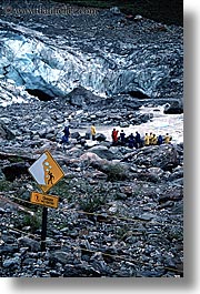 fox glacier, ice, new zealand, signs, slide, vertical, photograph