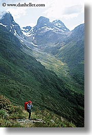 hikers, new zealand, routeburn, scenics, vertical, photograph