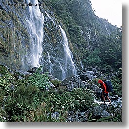 hiking, new zealand, routeburn, square format, waterfalls, photograph