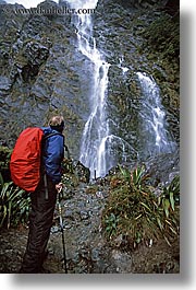 hiking, new zealand, routeburn, vertical, waterfalls, photograph