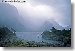 fjord, foggy, horizontal, milford sound, new zealand, scenics, photograph
