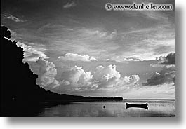 black and white, canoes, horizontal, palau, panoramic, scenics, sunsets, tropics, photograph