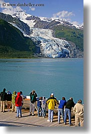 alaska, america, crowds, cruise ships, deck, glaciers, mountains, north america, people, united states, vertical, photograph