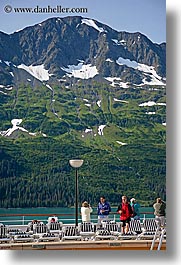 alaska, america, cruise ships, deck, mountains, north america, people, united states, vertical, photograph