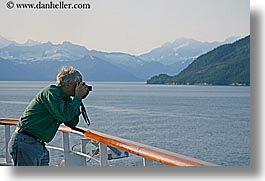 alaska, america, cruise ships, deck, horizontal, men, mountains, north america, people, united states, photograph