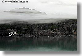 alaska, america, birds, fog, horizontal, mountains, north america, united states, water, photograph