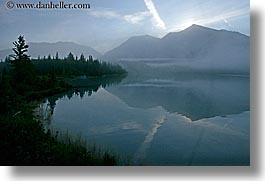 alaska, america, fog, horizontal, mountains, north america, reflections, trees, united states, water, photograph