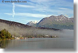 alaska, america, fog, horizontal, mountains, north america, united states, water, photograph
