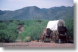 america, arizona, covered, desert southwest, horizontal, north america, old tucson studios, tucson, united states, wagons, western usa, photograph