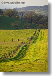 america, california, fences, fields, green, long, north america, scenics, sonoma, united states, vertical, west coast, western usa, photograph