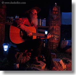 activities, america, campfire, guitars, idaho, men, north america, old, red horse mountain ranch, square format, united states, photograph