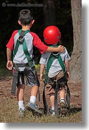 activities, alex, america, boys, childrens, clothes, colors, friends, hats, helmets, idaho, jacks, north america, people, red, red horse mountain ranch, tree climb, united states, vertical, walking, photograph